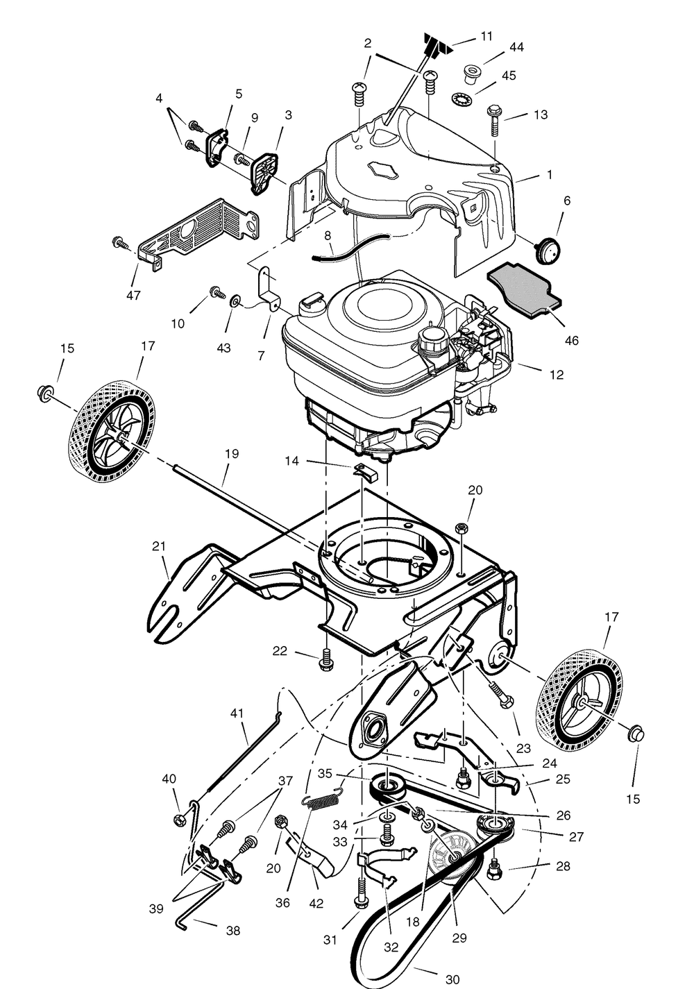 Drive Components Diagram and Parts List for 621401X112NB-18-2816-47 2006 Briggs and Stratton Snow Blower